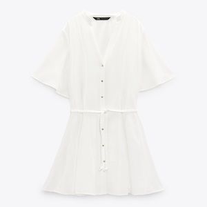 Zara White Belted Mini Dress. Size Small.